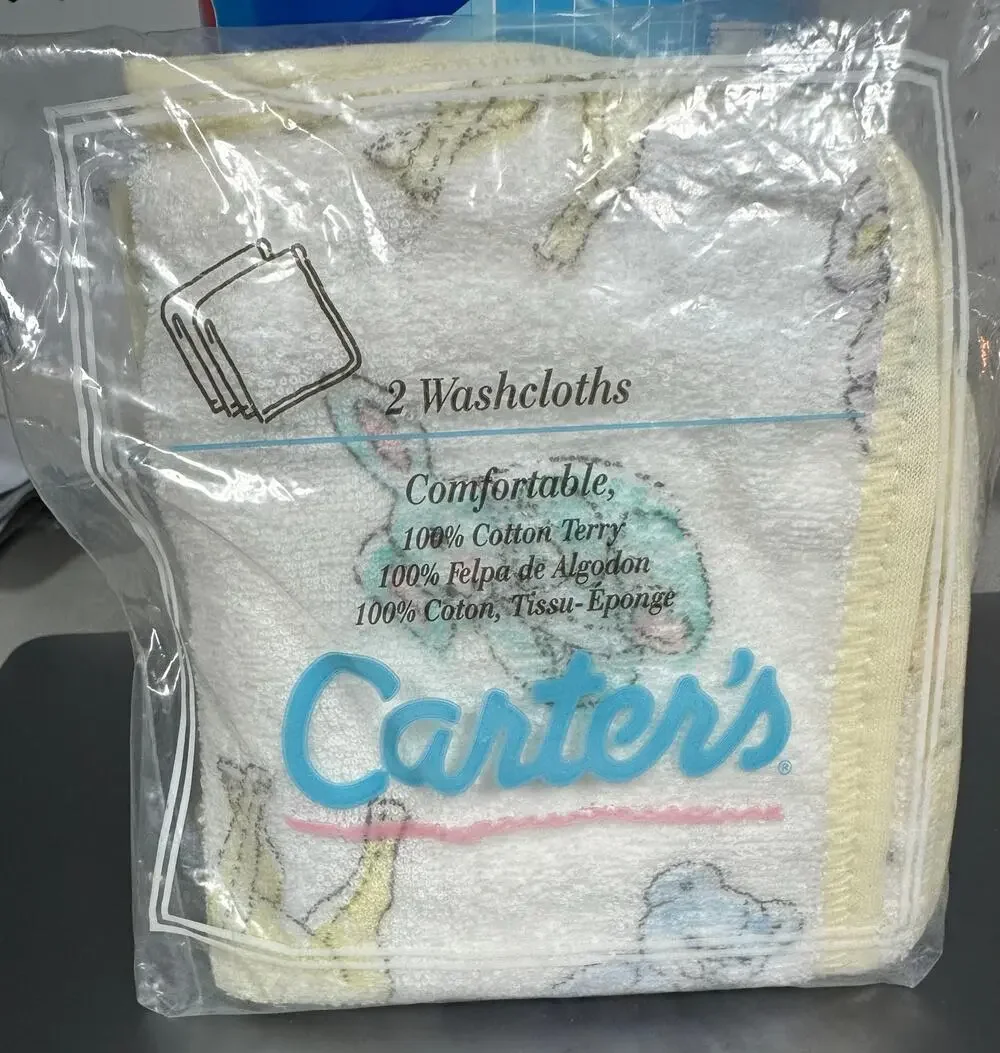 Vintage Carters Animal Print Terry Cloth Washcloth Pack of 2 New Unopened